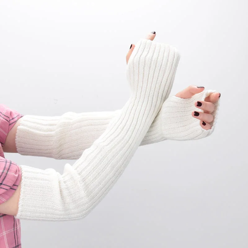 Y2K Women Long Fingerless Gloves Winter Warm Arm Sleeve Knitted Arm Warmer Mitten Casual Over Elbow Punk Gothic Gloves