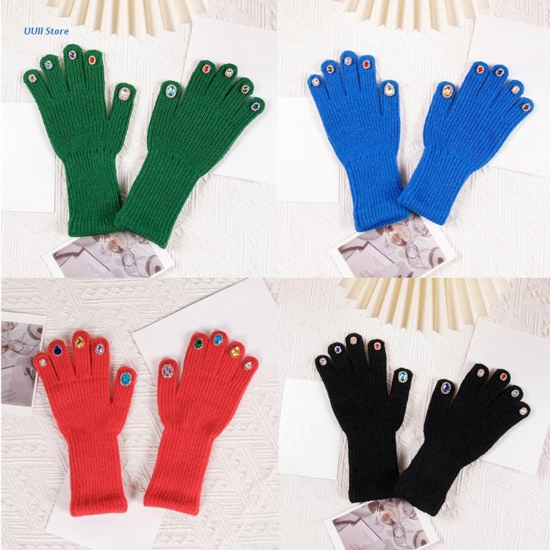 Unisex Gemstones Mittens Adults Teens Gloves Winter Warm Gloves Full Finger Warm Mittens Touchscreen Teens Mittens