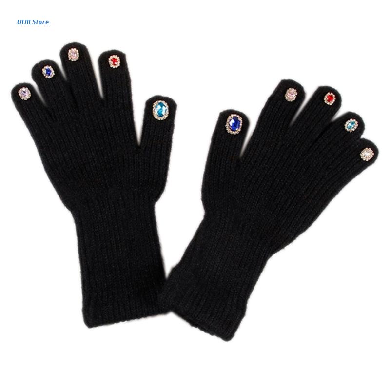 Unisex Gemstones Mittens Adults Teens Gloves Winter Warm Gloves Full Finger Warm Mittens Touchscreen Teens Mittens