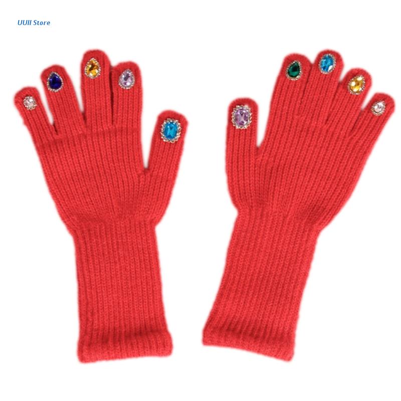 Unisex Gemstones Mittens Adults Teens Gloves Winter Warm Gloves Full Finger Warm Mittens Touchscreen Teens Mittens