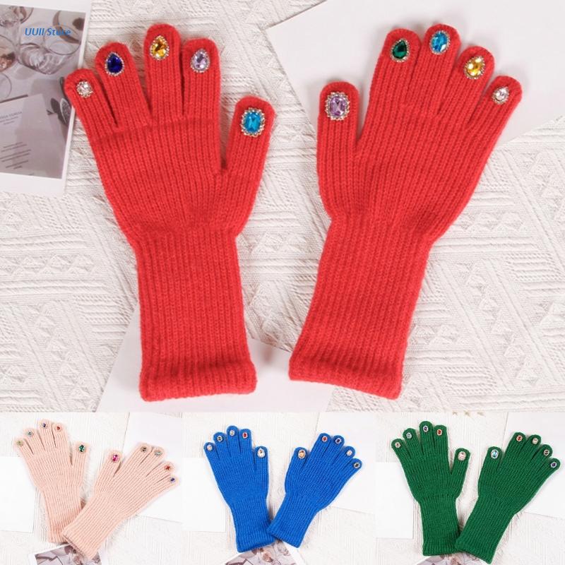 Unisex Gemstones Mittens Adults Teens Gloves Winter Warm Gloves Full Finger Warm Mittens Touchscreen Teens Mittens