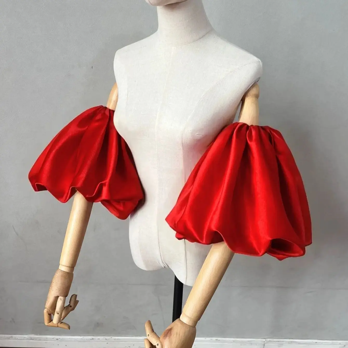 Women's Elegant Designer Puff Satin Arm Sleeve Female Vintage Photography Formal Dress Performance Party Glove R3370