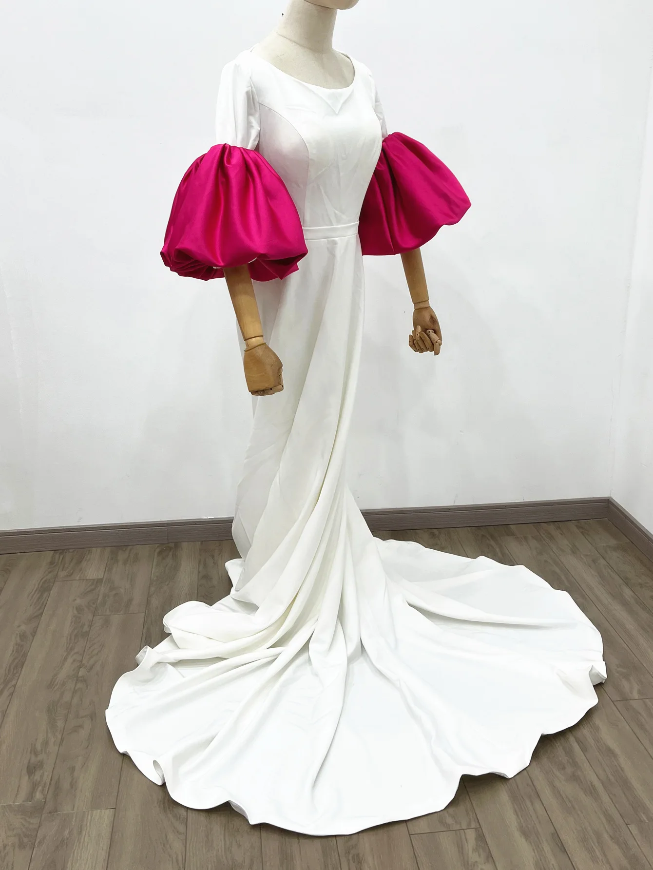 Women's Elegant Designer Puff Satin Arm Sleeve Female Vintage Photography Formal Dress Performance Party Glove R3370