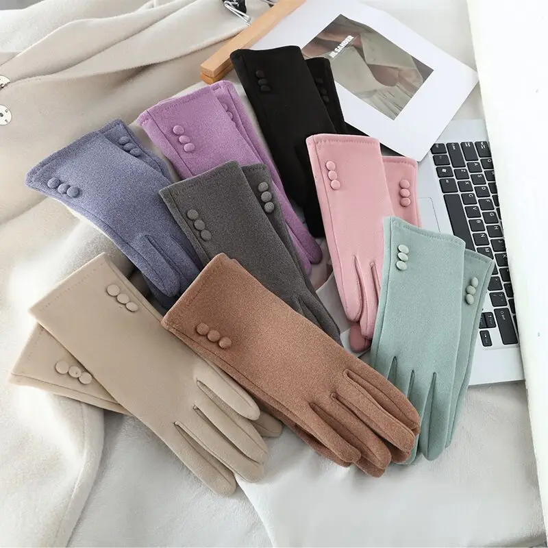 Korean Women's Cycling Touchscreen Gloves Autumn Winter Warm Plus Velvet Thickened Outdoor Sports Cold Proof Driving Mittens