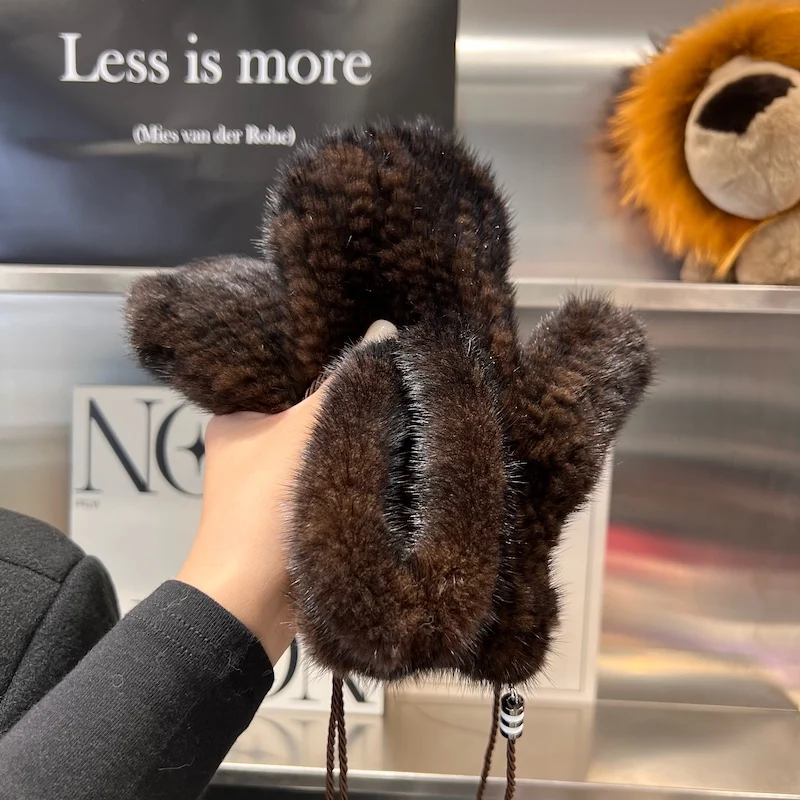 Winter Real Mink Fur Gloves Fashion Soft Warm 100%Natural Mink Fur Gloves Lady Good Elastic Genuine Fur Gloves Knitted Fur Glove