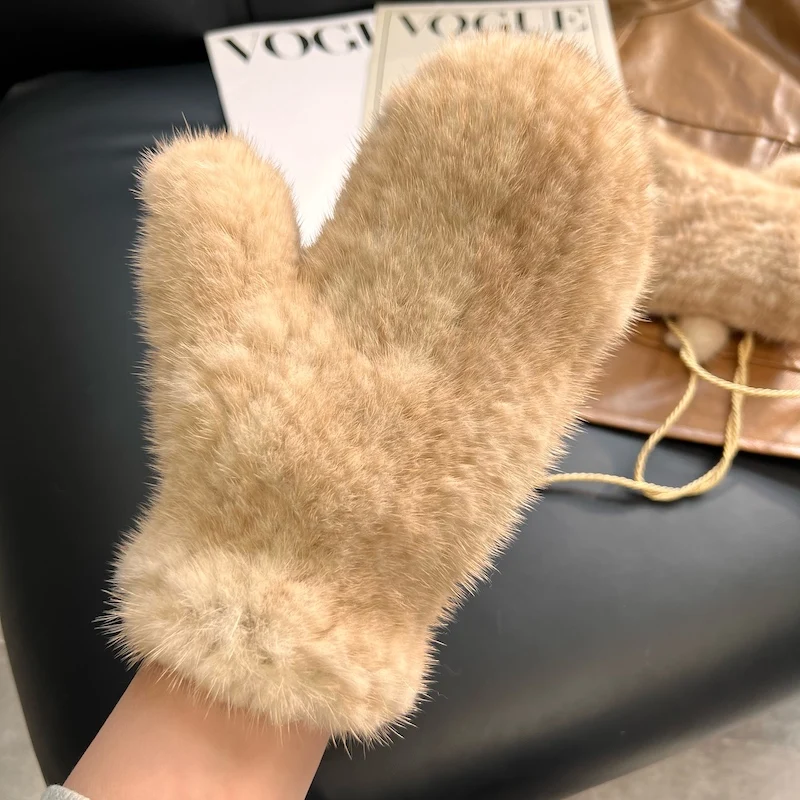 Winter Real Mink Fur Gloves Fashion Soft Warm 100%Natural Mink Fur Gloves Lady Good Elastic Genuine Fur Gloves Knitted Fur Glove