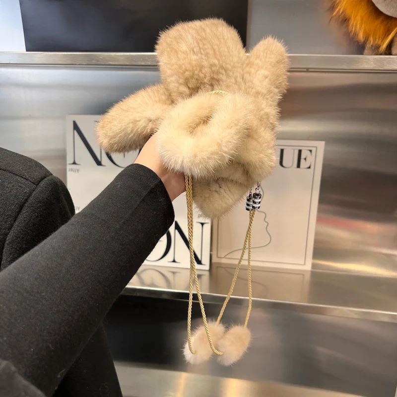 Winter Real Mink Fur Gloves Fashion Soft Warm 100%Natural Mink Fur Gloves Lady Good Elastic Genuine Fur Gloves Knitted Fur Glove
