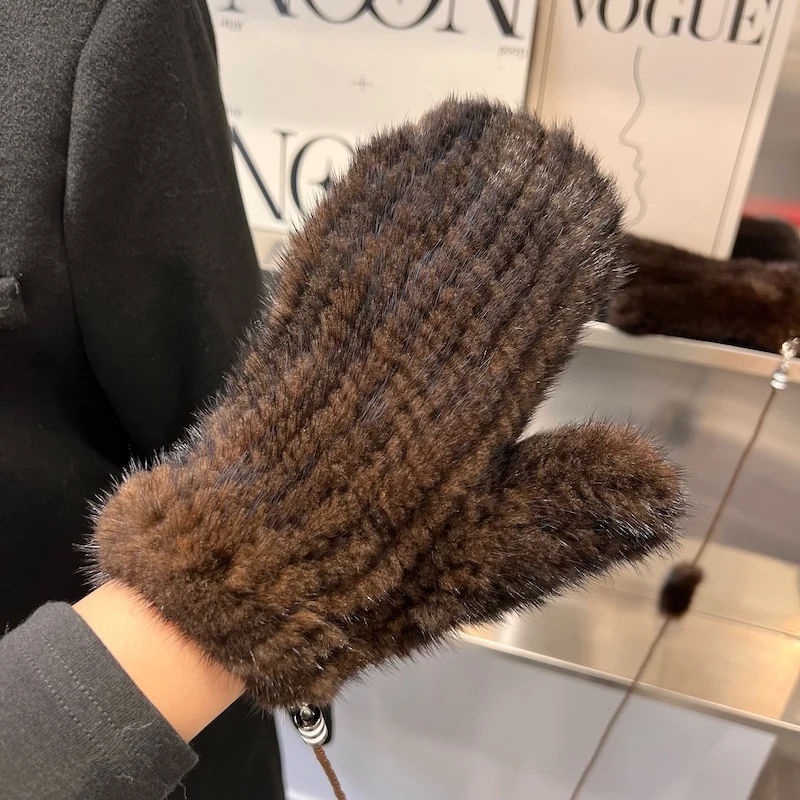 Winter Real Mink Fur Gloves Fashion Soft Warm 100%Natural Mink Fur Gloves Lady Good Elastic Genuine Fur Gloves Knitted Fur Glove