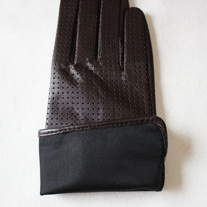 Summer Driving Thin Leather Sheepskin Gloves Women's Fashionable Silk Lining Perforated Motorcycle Riding Finger Gloves