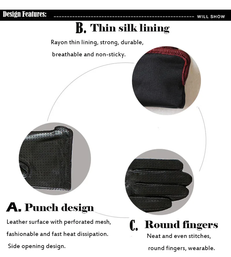 Summer Driving Thin Leather Sheepskin Gloves Women's Fashionable Silk Lining Perforated Motorcycle Riding Finger Gloves