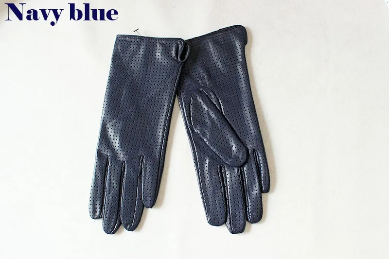 Summer Driving Thin Leather Sheepskin Gloves Women's Fashionable Silk Lining Perforated Motorcycle Riding Finger Gloves