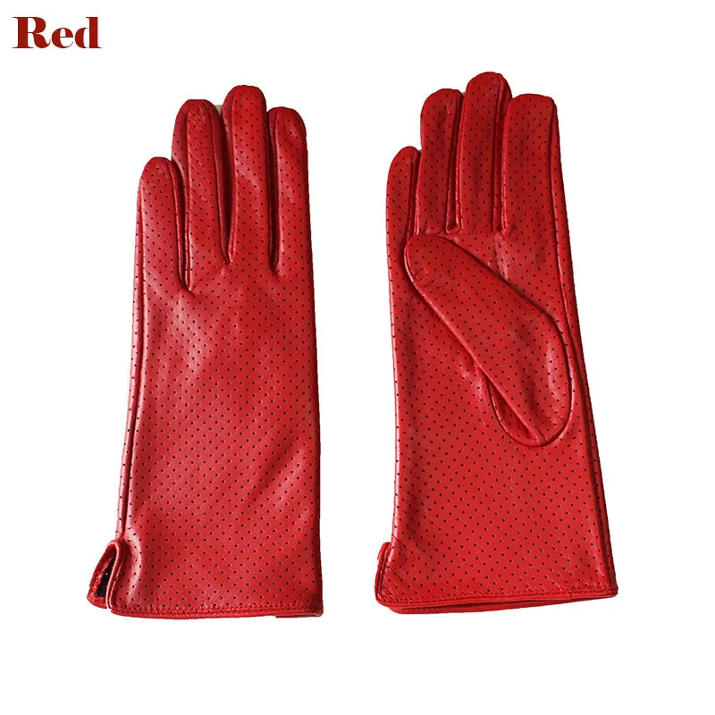 Summer Driving Thin Leather Sheepskin Gloves Women's Fashionable Silk Lining Perforated Motorcycle Riding Finger Gloves