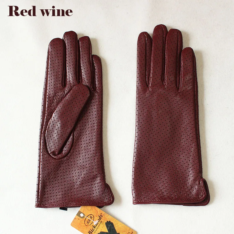 Summer Driving Thin Leather Sheepskin Gloves Women's Fashionable Silk Lining Perforated Motorcycle Riding Finger Gloves
