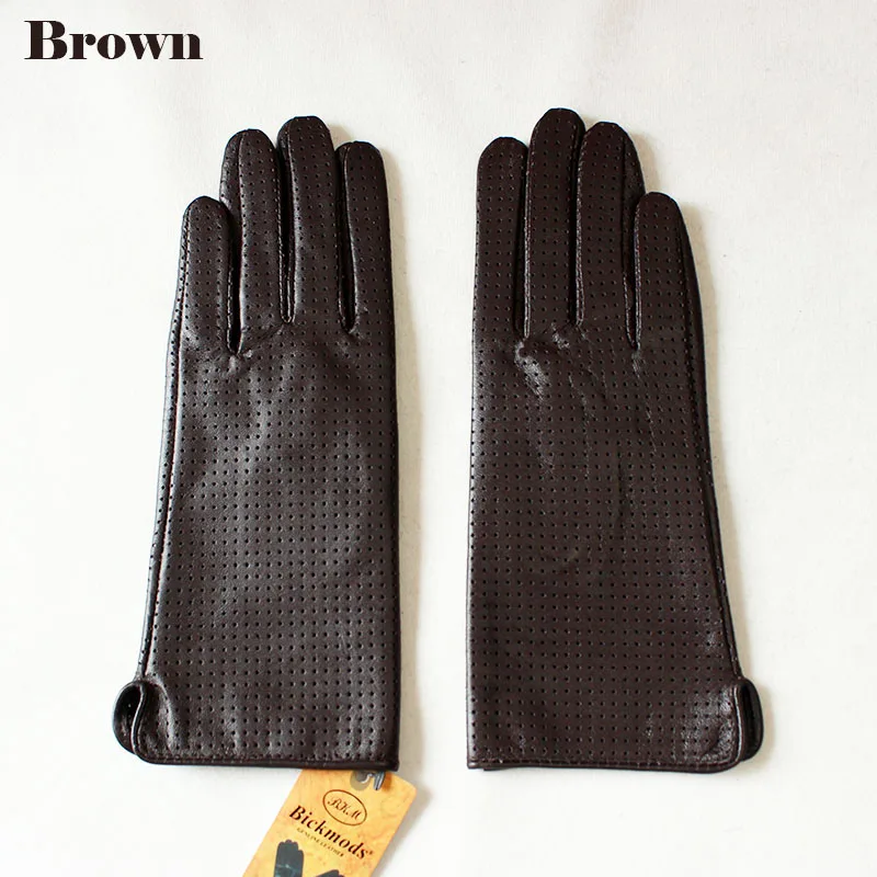 Summer Driving Thin Leather Sheepskin Gloves Women's Fashionable Silk Lining Perforated Motorcycle Riding Finger Gloves