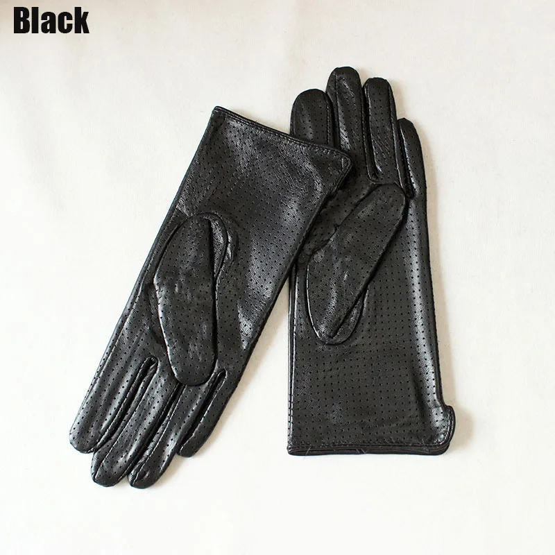 Summer Driving Thin Leather Sheepskin Gloves Women's Fashionable Silk Lining Perforated Motorcycle Riding Finger Gloves