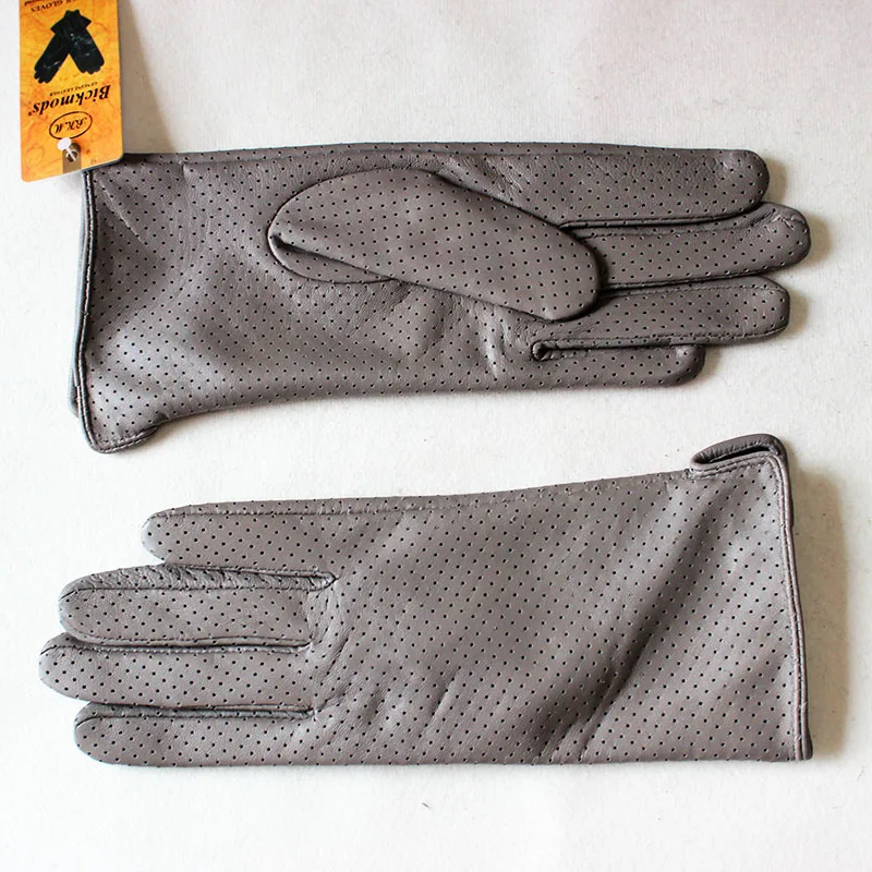 Summer Driving Thin Leather Sheepskin Gloves Women's Fashionable Silk Lining Perforated Motorcycle Riding Finger Gloves