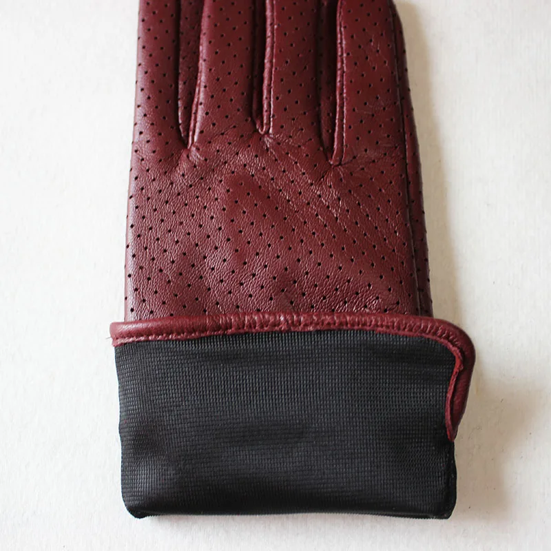 Summer Driving Thin Leather Sheepskin Gloves Women's Fashionable Silk Lining Perforated Motorcycle Riding Finger Gloves