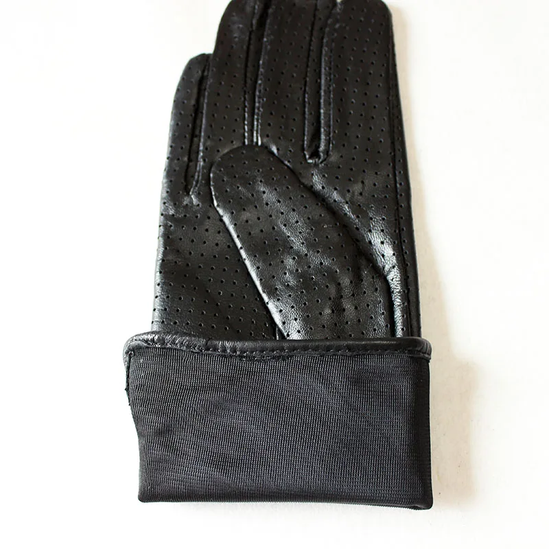 Summer Driving Thin Leather Sheepskin Gloves Women's Fashionable Silk Lining Perforated Motorcycle Riding Finger Gloves