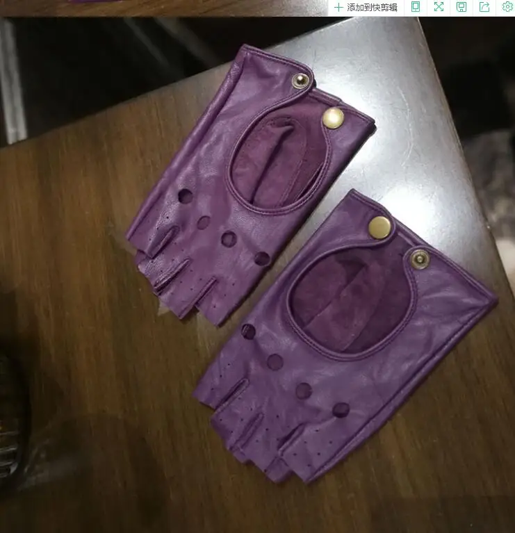 Women's Natural Sheepskin Leather Hollow Out Semi-finger Glove Female Party Dancing Driving Glove 1875