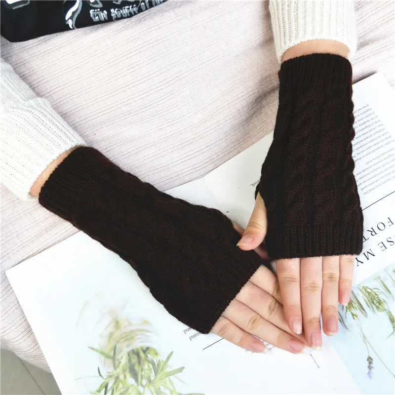 Women Stylish Hand Warmer Winter Gloves Arm Crochet Knitting Faux Wool Mitten Warm Fingerless Glove Twist Pattern Women Gloves