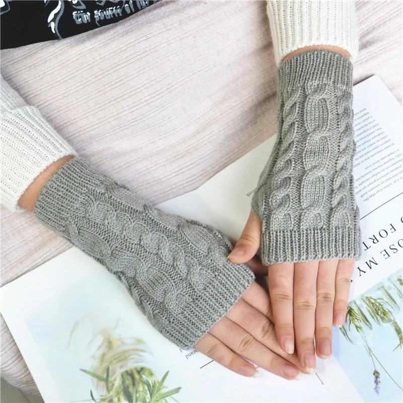 Women Stylish Hand Warmer Winter Gloves Arm Crochet Knitting Faux Wool Mitten Warm Fingerless Glove Twist Pattern Women Gloves