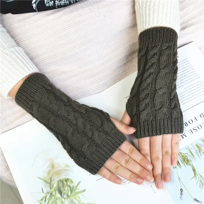 Women Stylish Hand Warmer Winter Gloves Arm Crochet Knitting Faux Wool Mitten Warm Fingerless Glove Twist Pattern Women Gloves