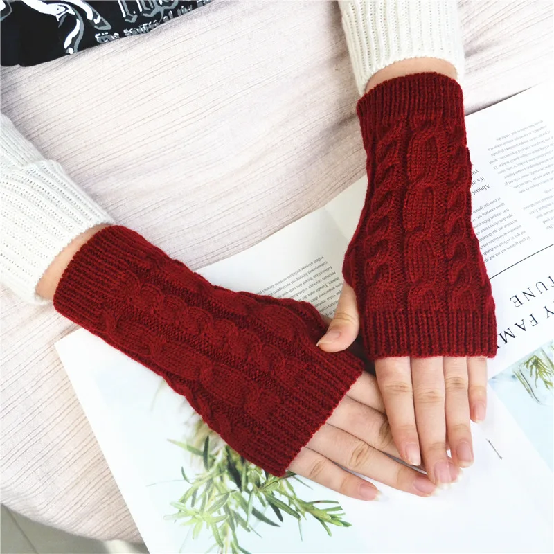 Women Stylish Hand Warmer Winter Gloves Arm Crochet Knitting Faux Wool Mitten Warm Fingerless Glove Twist Pattern Women Gloves