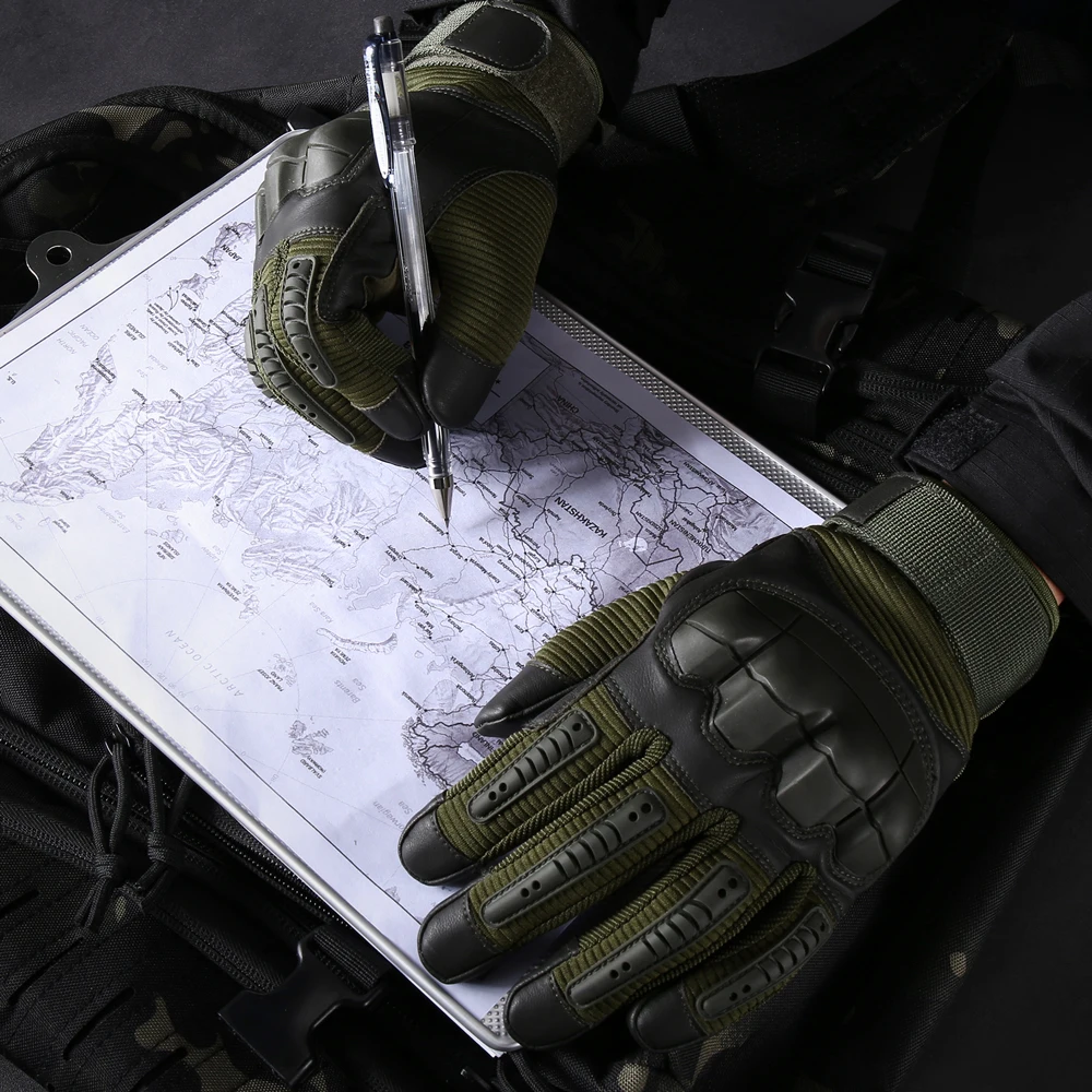 Full Finger Tactical Gloves Outdoor Paintball Shooting Airsoft PU Leather Touch Screen Work Non-slip Rubber Protective Gear Men