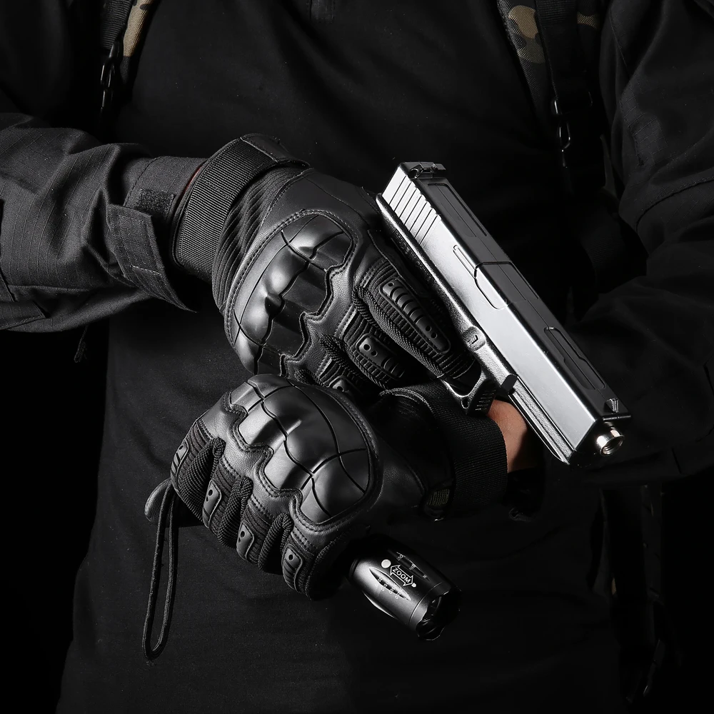 Full Finger Tactical Gloves Outdoor Paintball Shooting Airsoft PU Leather Touch Screen Work Non-slip Rubber Protective Gear Men