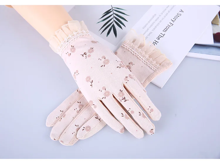 2024 New Fashion Flowers Women's Summer Driving Gloves Non-slip Block UV Touch Screen Gloves Breathable Cotton Gloves for Women