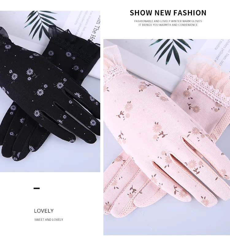 2024 New Fashion Flowers Women's Summer Driving Gloves Non-slip Block UV Touch Screen Gloves Breathable Cotton Gloves for Women