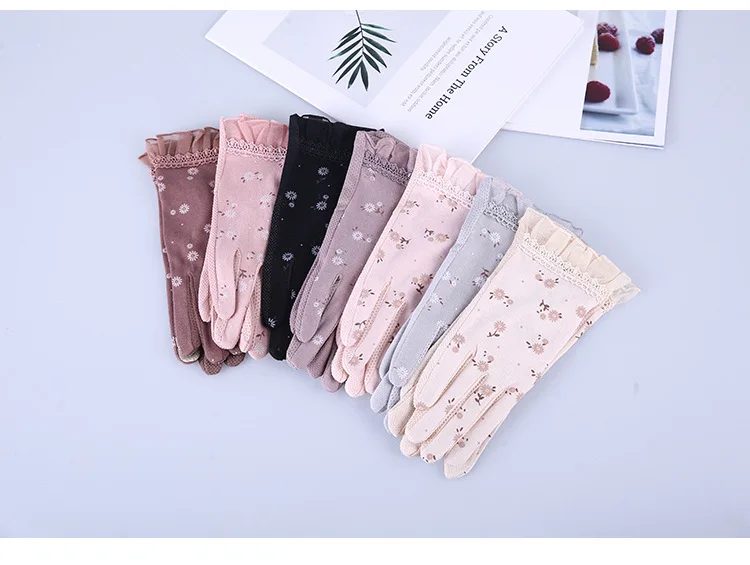 2024 New Fashion Flowers Women's Summer Driving Gloves Non-slip Block UV Touch Screen Gloves Breathable Cotton Gloves for Women