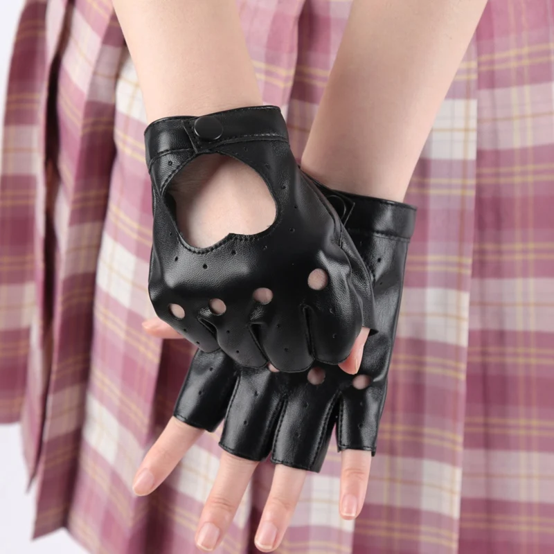 Unisex Punk Style Gloves Synthetic Leather Fingerless Gloves for Riding Driving Motorcycle Half Finger for Men Women Mittens