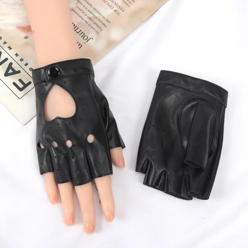 Unisex Punk Style Gloves Synthetic Leather Fingerless Gloves for Riding Driving Motorcycle Half Finger for Men Women Mittens