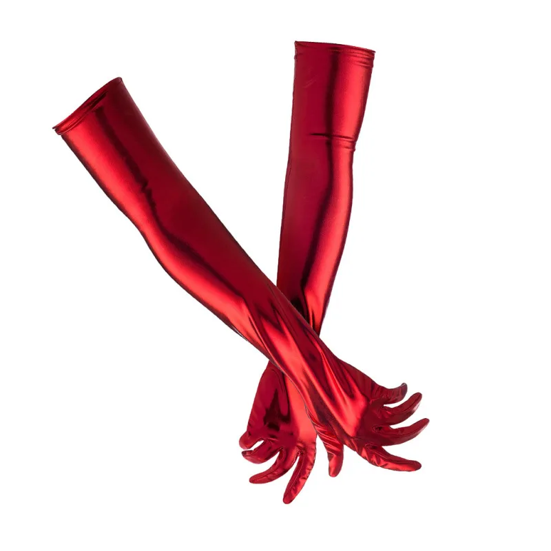 48CMWomen Bar Nightclubs Pole Dancing Performance Cosplay Long Patent Leather Sexy Gloves Multicolor Stretch Fashion Personality
