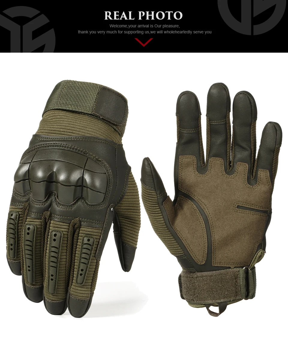 TouchScreen Tactical Full Finger Gloves Hard Rubber Paintball Airsoft Bicycle Combat PU Leather Anti-skid Cycling Work Glove Men