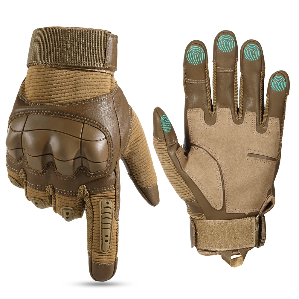 TouchScreen Tactical Full Finger Gloves Hard Rubber Paintball Airsoft Bicycle Combat PU Leather Anti-skid Cycling Work Glove Men
