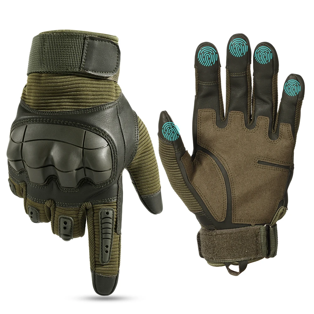 TouchScreen Tactical Full Finger Gloves Hard Rubber Paintball Airsoft Bicycle Combat PU Leather Anti-skid Cycling Work Glove Men