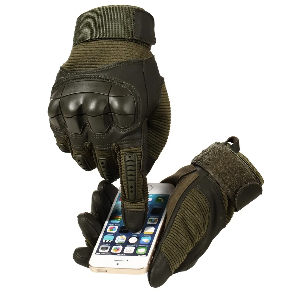 TouchScreen Tactical Full Finger Gloves Hard Rubber Paintball Airsoft Bicycle Combat PU Leather Anti-skid Cycling Work Glove Men