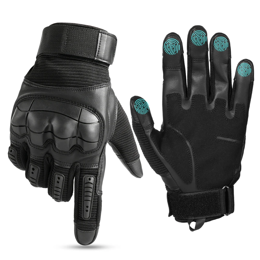 TouchScreen Tactical Full Finger Gloves Hard Rubber Paintball Airsoft Bicycle Combat PU Leather Anti-skid Cycling Work Glove Men