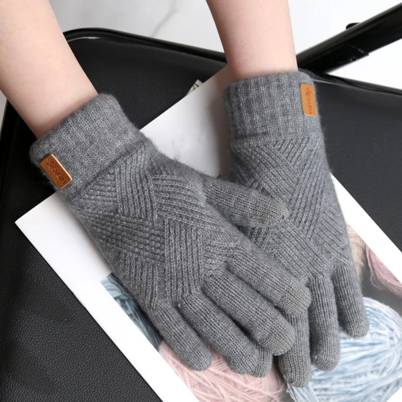 Women's Alpaca Knitted Mittens Warm Fleece Lined Knit Gloves with Touchscreen for Girls Winter Gifts Thick Warm Outdoor Gloves