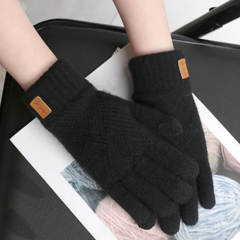Women's Alpaca Knitted Mittens Warm Fleece Lined Knit Gloves with Touchscreen for Girls Winter Gifts Thick Warm Outdoor Gloves