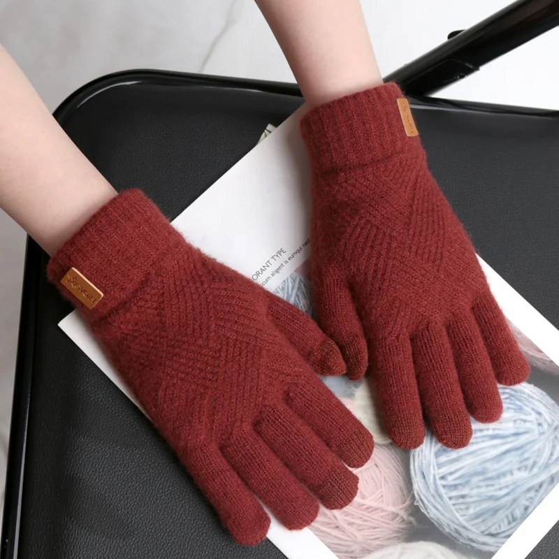 Women's Alpaca Knitted Mittens Warm Fleece Lined Knit Gloves with Touchscreen for Girls Winter Gifts Thick Warm Outdoor Gloves
