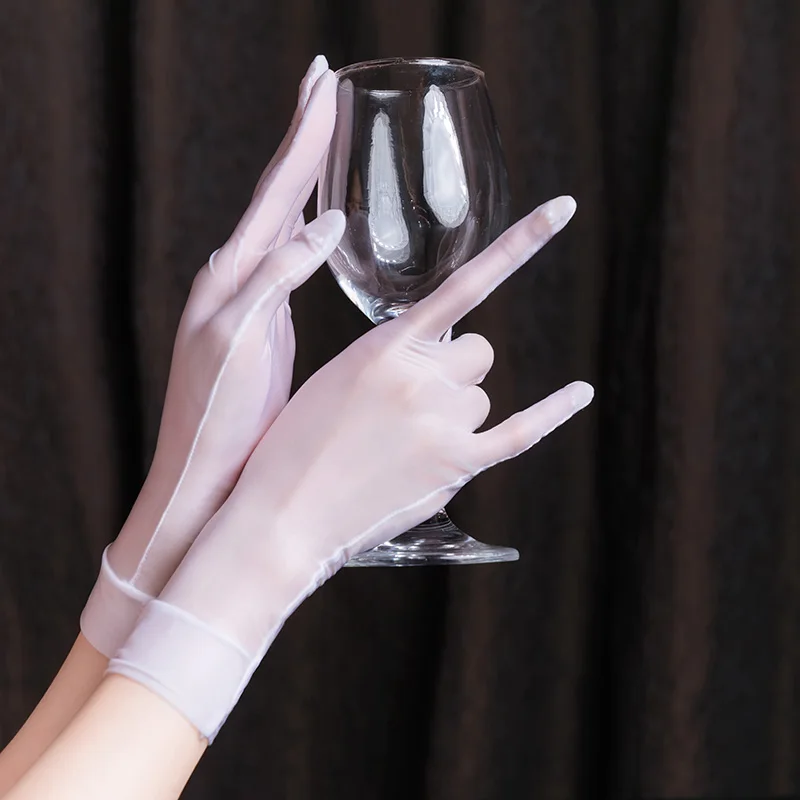 Sexy Women Smooth Oil Glossy Short Gloves Sheer Transparent Mittens High Stretch Tight Stocking Gloves Underwear Accessories