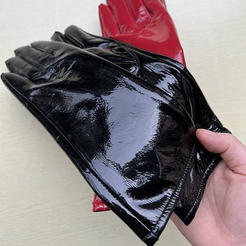 Long Gloves For Women Spring Winter Male Patent Leather Fashion Catwalk Motorcycle Riding Luvas Brilliant Warm Arm Warmer Gants