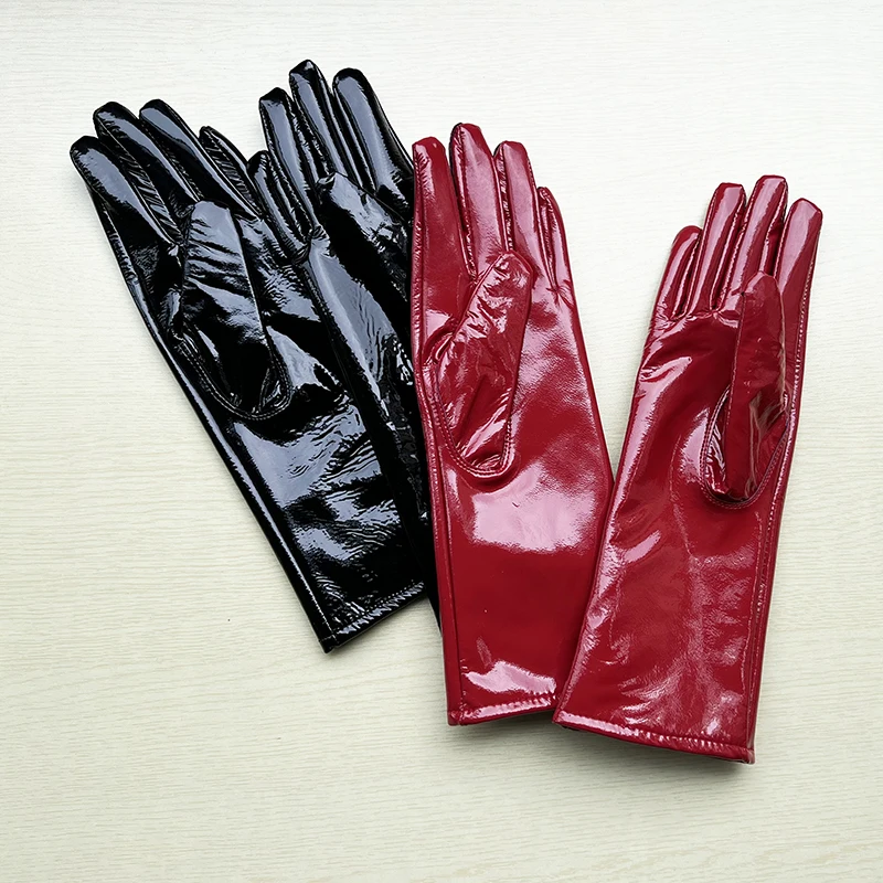 Long Gloves For Women Spring Winter Male Patent Leather Fashion Catwalk Motorcycle Riding Luvas Brilliant Warm Arm Warmer Gants