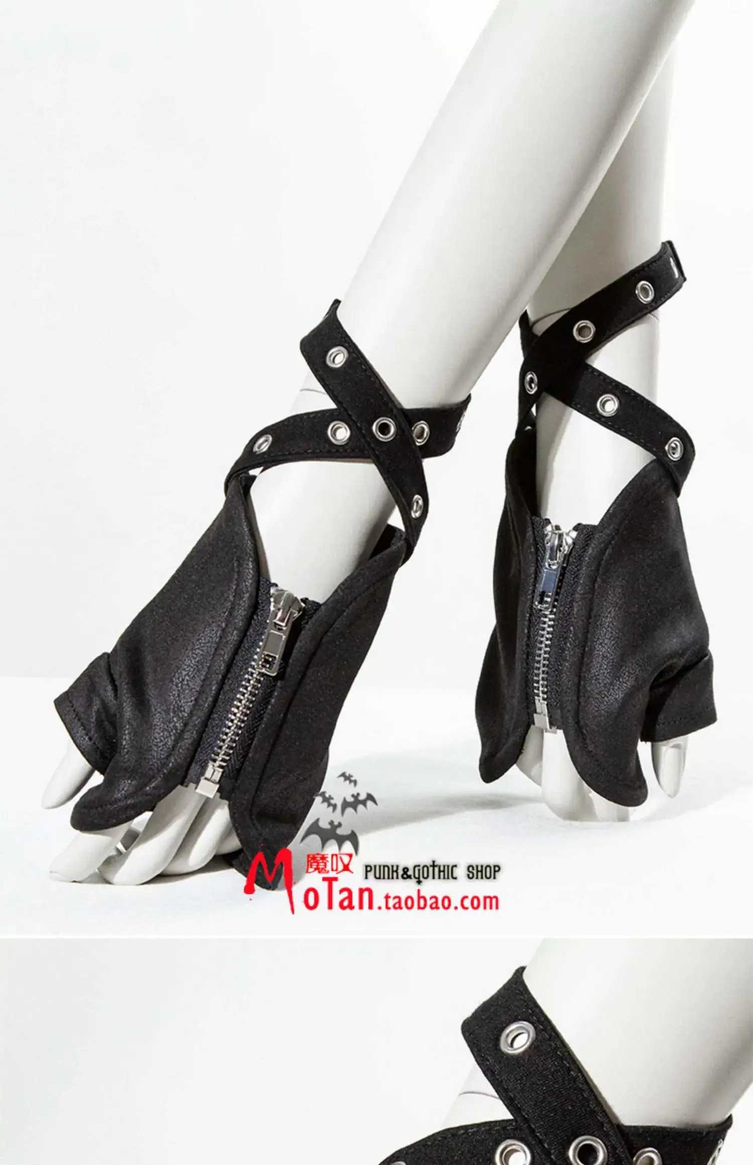 Hip Hop Punk Imitation Leather Fingerless Gloves Women Techwear Style Zipper Sport Motorcycle Gloves Guantes