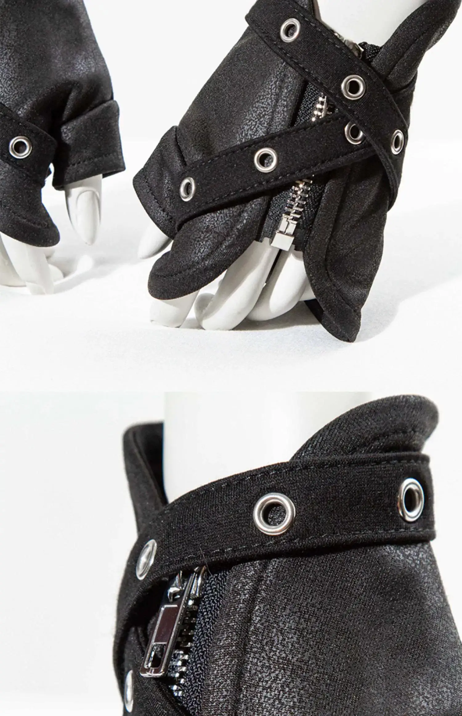 Hip Hop Punk Imitation Leather Fingerless Gloves Women Techwear Style Zipper Sport Motorcycle Gloves Guantes