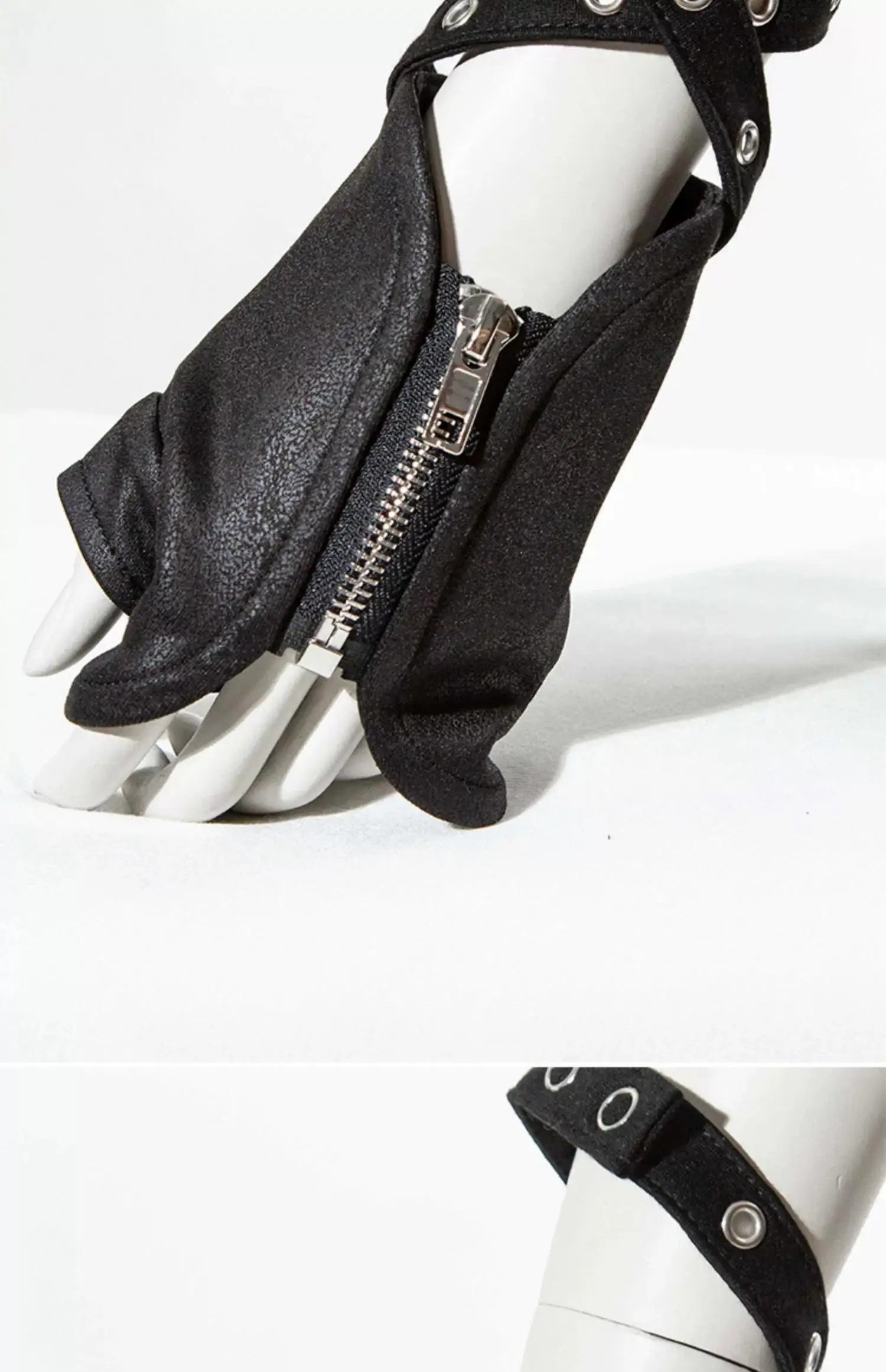 Hip Hop Punk Imitation Leather Fingerless Gloves Women Techwear Style Zipper Sport Motorcycle Gloves Guantes