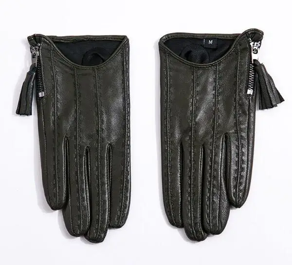 Women'a natural sheepskin leather tassel zipper driving glove lady's fashion genuine leather motorcycle glove R3372
